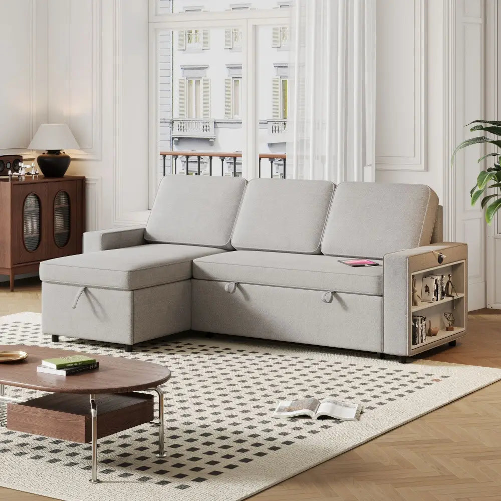 Light Grey L Shaped Sofa Bed with Storage Package Quantity showcasing a modern sofa bed