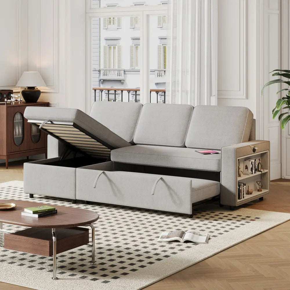 Light Grey L Shaped Sofa Bed with Storage Package Quantity and Gray Convertible Sofa