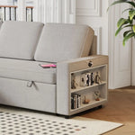Light Grey L Shaped Sofa Bed with Storage showcasing built-in shelving and package quantity