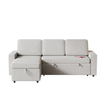 Light Grey L Shaped Sofa Bed with Storage showing a white sectional sofa with ample storage and package size