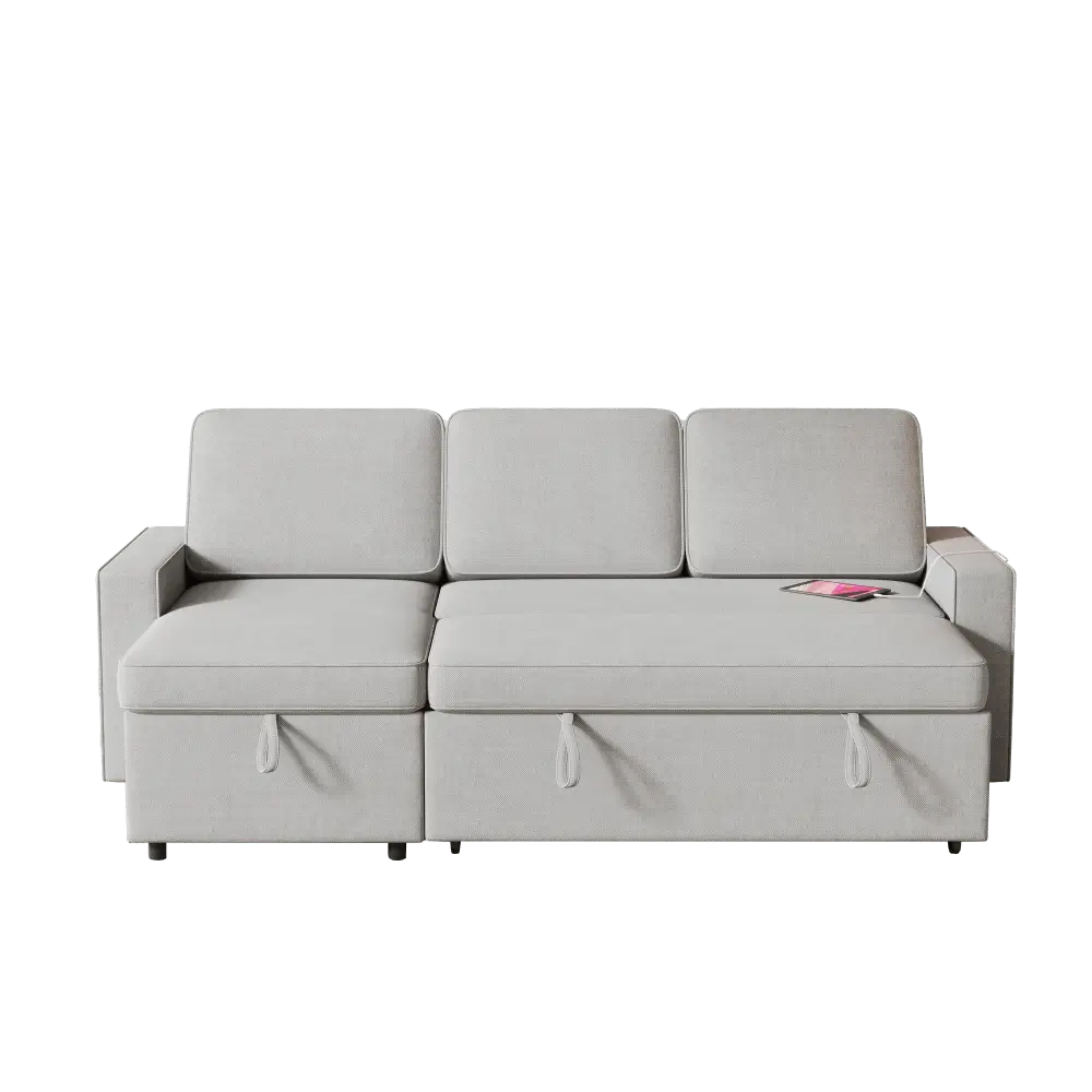 Light gray sofa bed with storage drawers and package quantity for versatile comfort