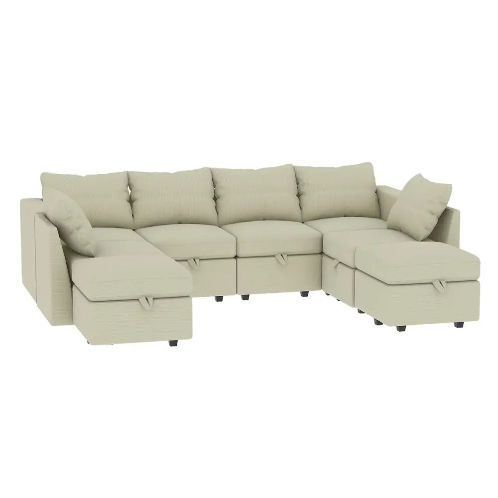 Beige modular sectional sofa with storage from Livelylodge modern living room package info