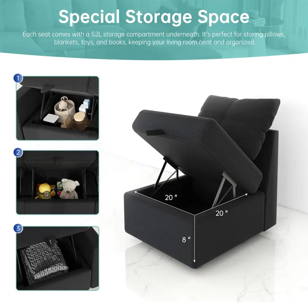 Black storage ottoman included in Livelylodge Modern Sectional Sofa Living Room Package Info