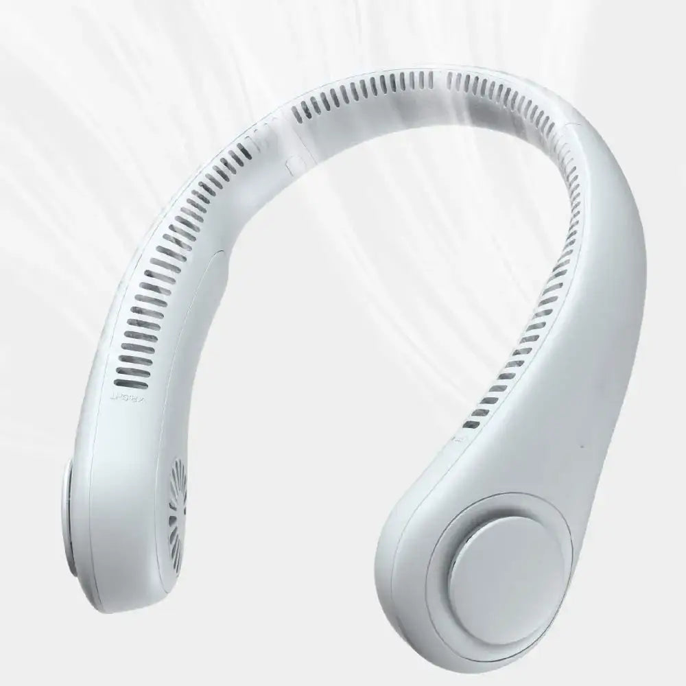 White bladeless neck fan for outdoor cooling, portable bladeless neck ventilator