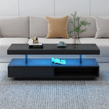 Modern LED coffee table with black finish and blue lighting for stylish living rooms