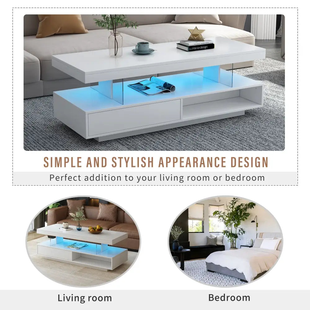 Modern white LED coffee table for living room decor and stylish ambiance