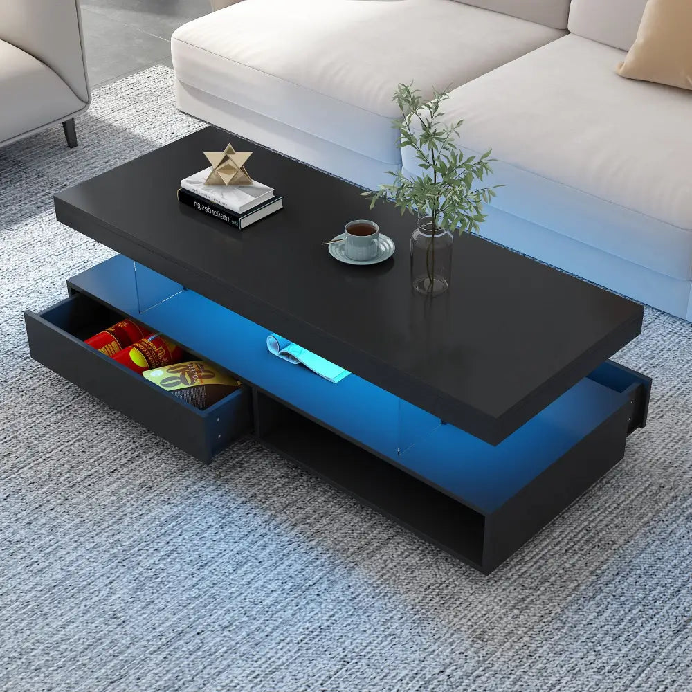 Modern LED coffee table with drawers for stylish living room furniture