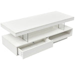 White rectangular LED coffee table with drawer for modern living room furniture