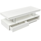 White rectangular LED coffee table with drawer for modern living room furniture