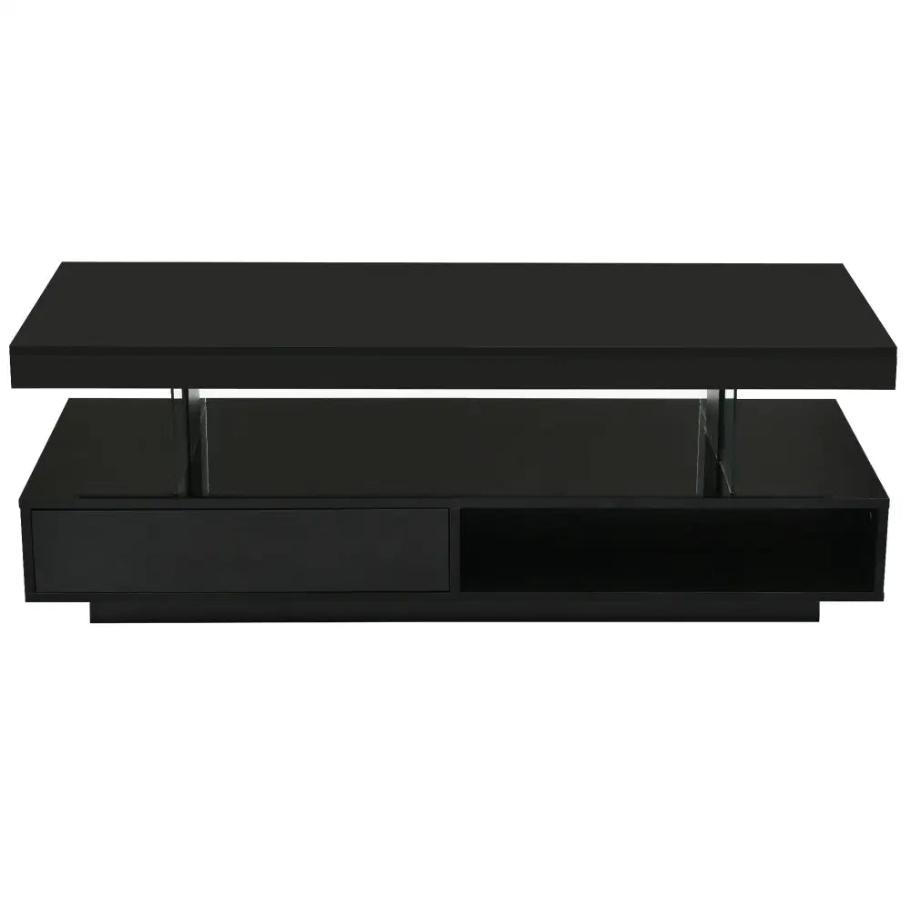 Black two-tiered LED coffee table for modern living room furniture display