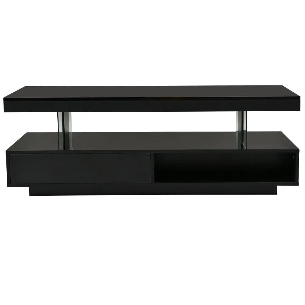 Black two-tiered LED coffee table for modern living room furniture in stylish spaces