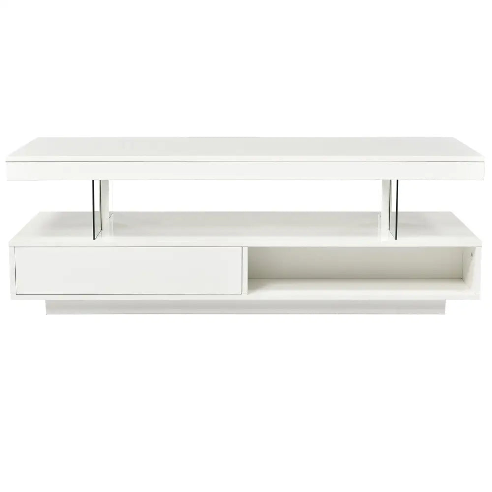 White modern LED coffee table suitable for living room decor and contemporary furniture