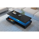 Black rectangular LED coffee table with drawers for modern living room decor