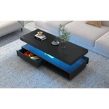 Black rectangular LED coffee table with drawers for modern living room decor