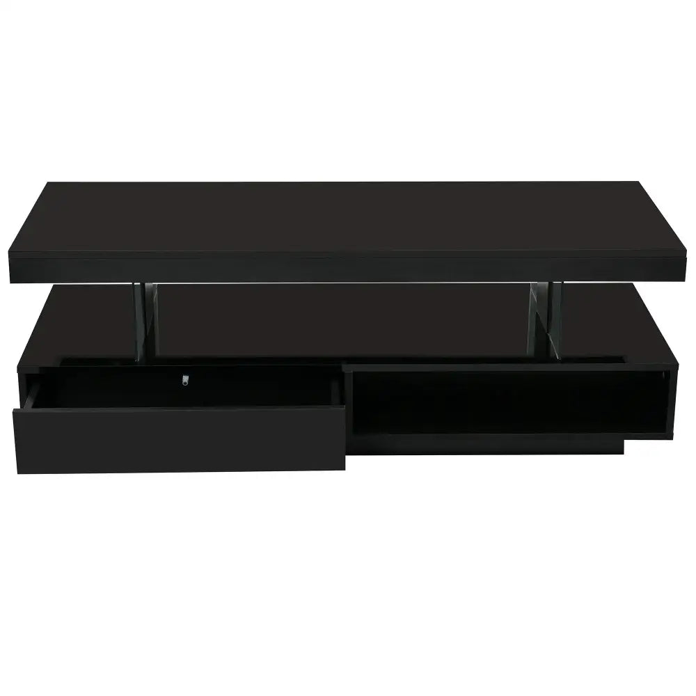 Black rectangular LED coffee table with drawers for modern living room furniture