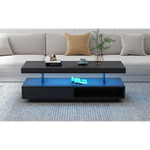 Modern LED Coffee Table for Living Room with Black Finish and Blue LED Lighting