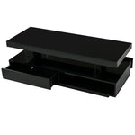 Black two-tiered LED coffee table with drawer for modern living room decor