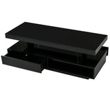 Black two-tiered LED coffee table with drawer for modern living room decor