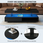 Black two-tiered LED coffee table for modern living room furniture