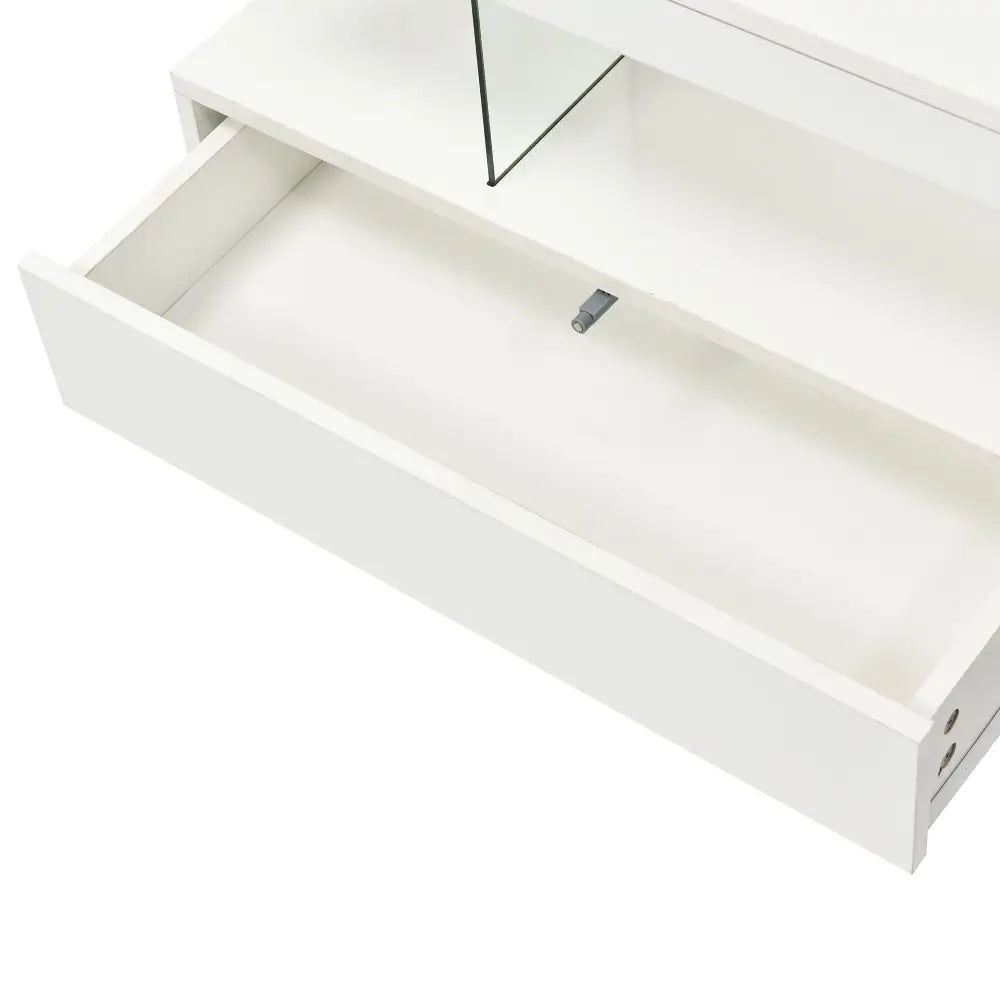 Open white drawer of modern LED coffee table for living room decordisplay