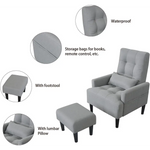 Gray armchair with footstool in modern living room, perfect for a single chair setting