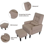 Beige living room single chair with footstool for modern home comfort