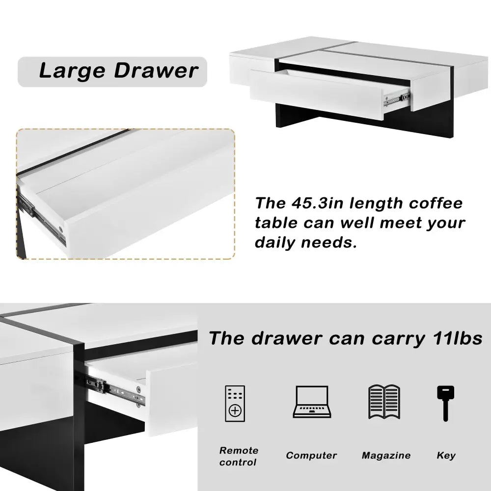 Modern rectangle coffee table with black and white finish made from material particle board