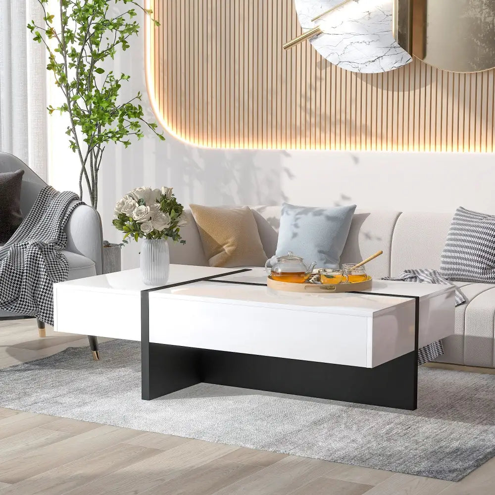 Modern white and black coffee table made from durable material particle board