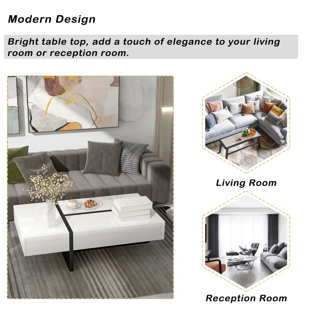 Modern white coffee table made of particle board material for contemporary living spaces