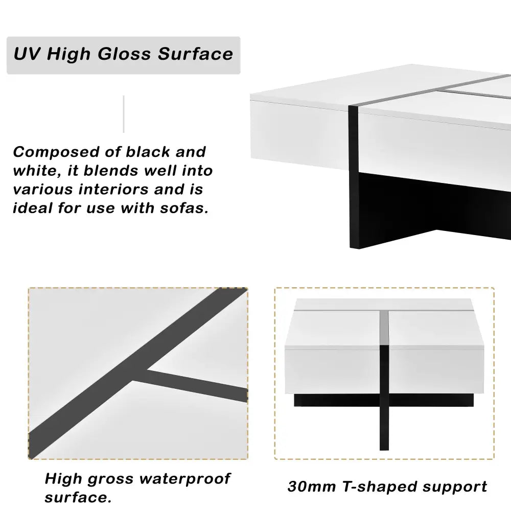 Black and white high gloss coffee table made from material particle board for modern decor