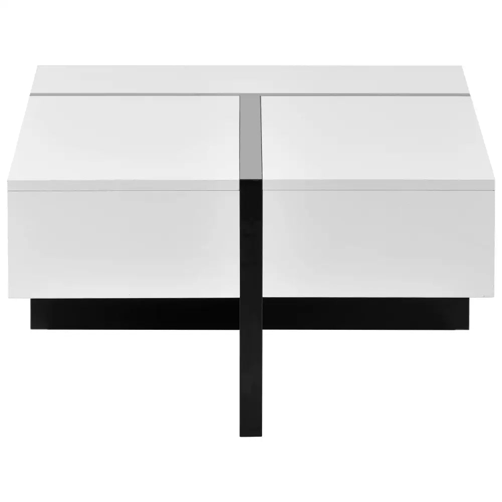 White and black square coffee table made of particle board material for modern interiors