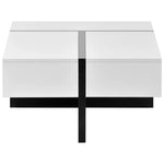 White and black square coffee table made of particle board material for modern interiors