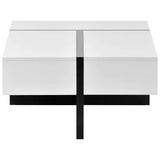 White and black square coffee table made of particle board material for modern interiors
