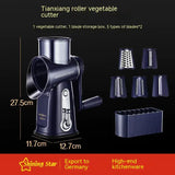 Dark blue vegetable chopper with blade attachments for versatile slicing and dicing