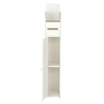 White bathroom storage cabinet ideal for narrow paper towel storage and towel organization