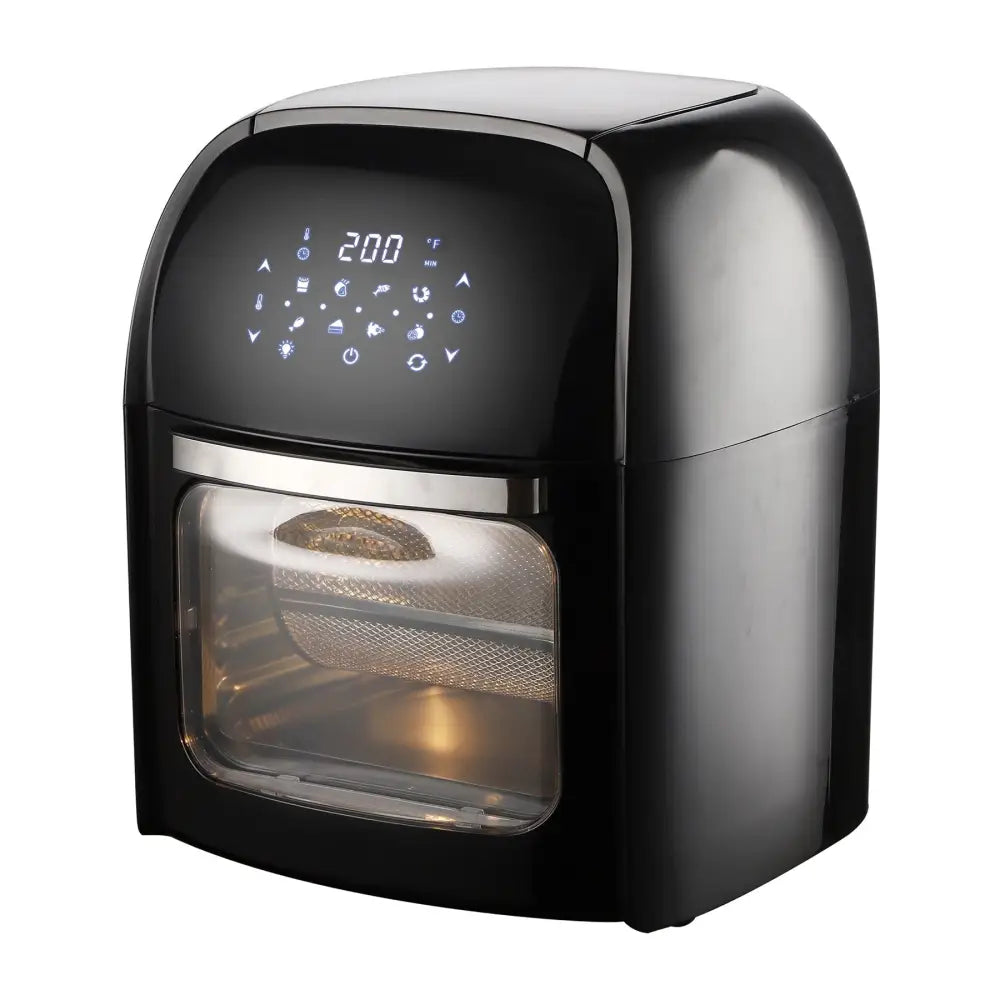 Black air fryer oven from National 3-In-1 12 Qt air fryer rotisserie oven dehydrator