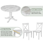 White round solid wood dining table with two matching chairs from Orisfur 5-piece package