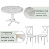 White round solid wood dining table with two matching chairs from Orisfur 5-piece package
