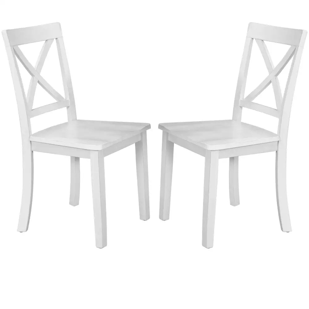 Two white wooden chairs from the Orisfur Solid Wood Dining Set 5 Piece Package