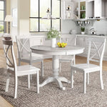 White round solid wood dining table with four chairs from Orisfur 5-piece package