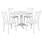 White round dining set in solid wood package with 5 pieces for elegant dining space