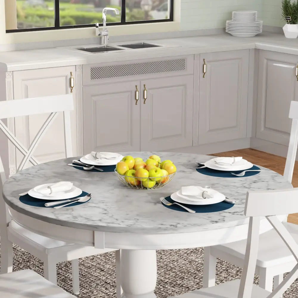 Round marble dining table in Orisfur Solid Wood Dining Set 5 Piece Package