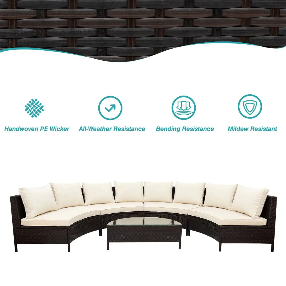 Wicker patio sectional sofa set with glass table for outdoor seating and decor