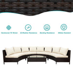 Wicker patio sectional sofa set with glass table for outdoor seating and decor
