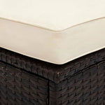 Wicker patio sectional sofa set with cream cushions and glass table for outdoor living
