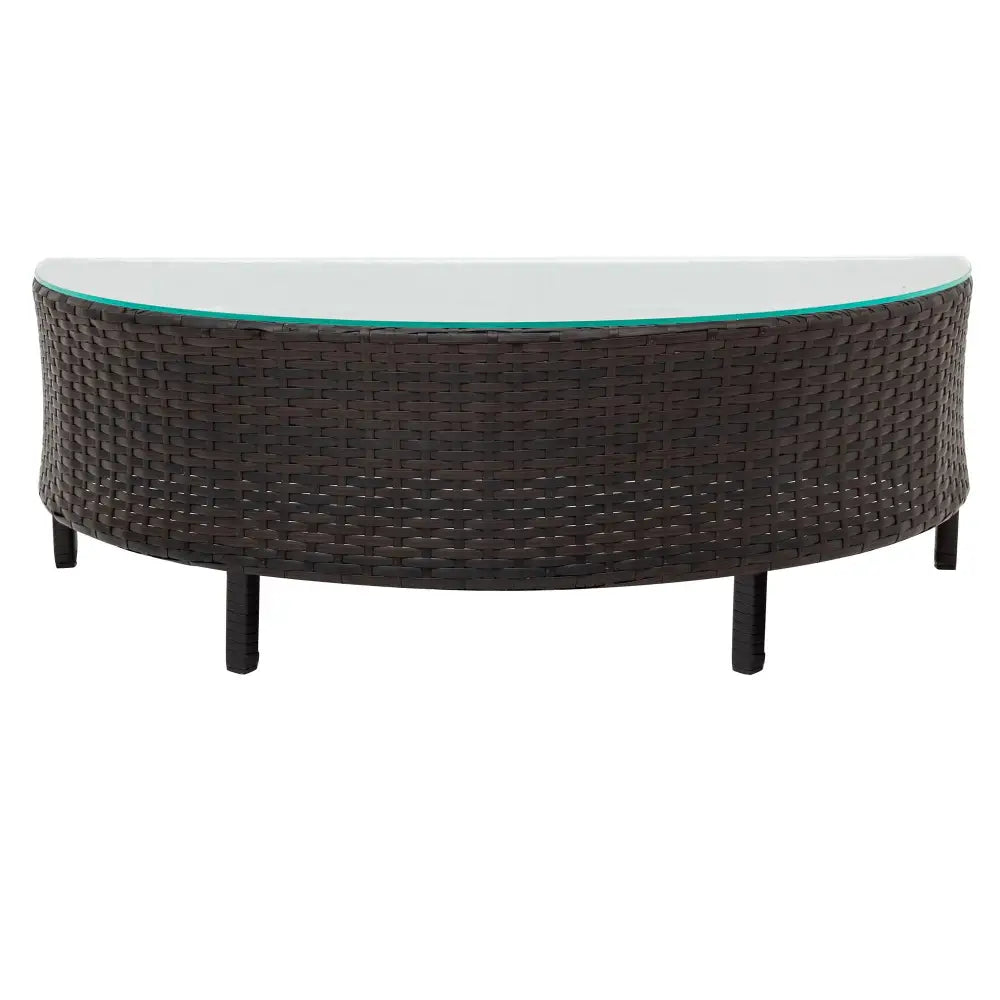 Half-circle wicker table with glass top for Patio Sectional Sofa Set with Glass Table