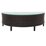Half-circle wicker table with glass top for Patio Sectional Sofa Set with Glass Table