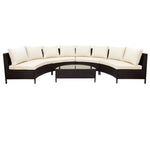 Wicker outdoor sectional sofa set with glass table for patio lounging and relaxation