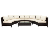 Wicker outdoor sectional sofa set with glass table for patio lounging and relaxation