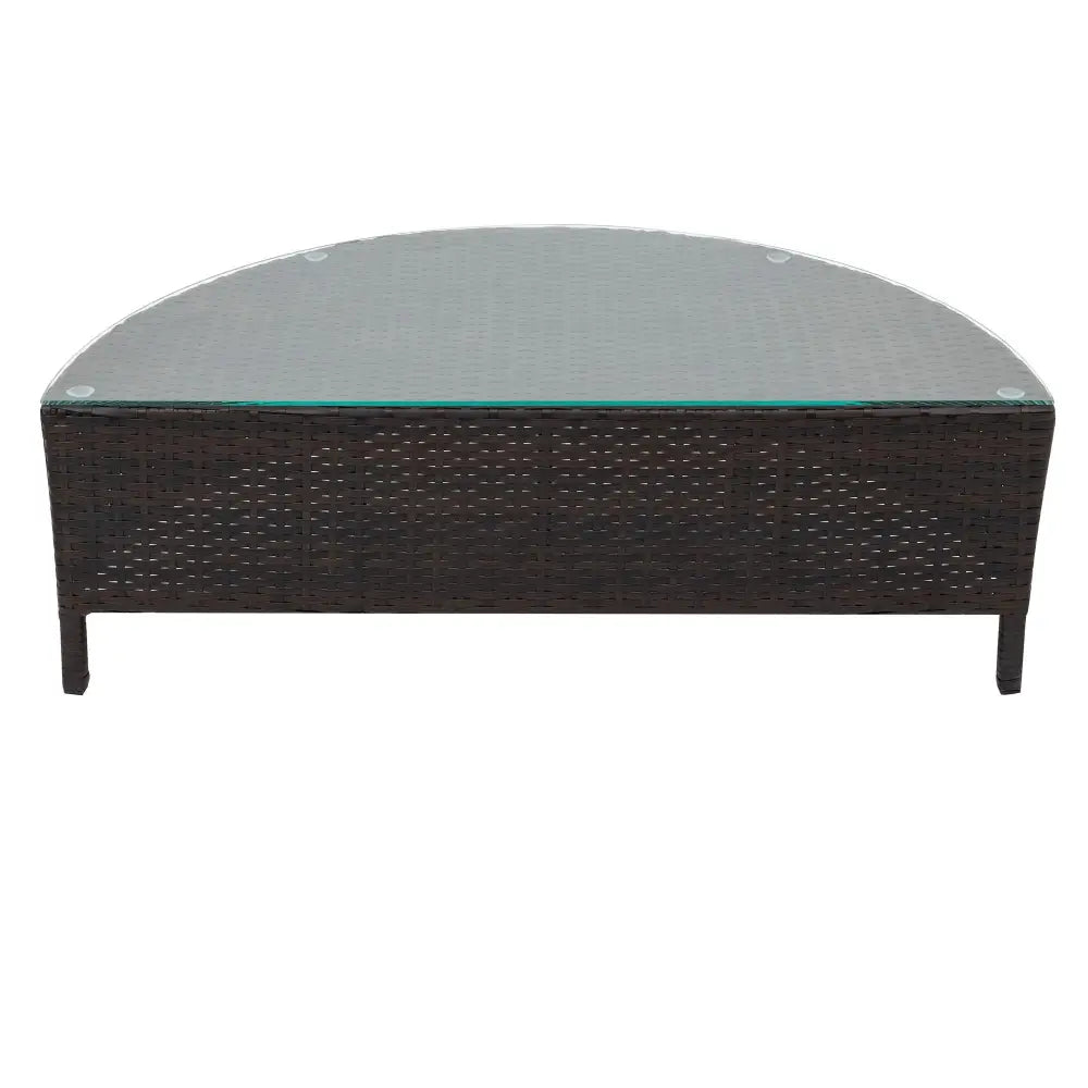 Semi-circular wicker coffee table with glass top from Patio Sectional Sofa Set